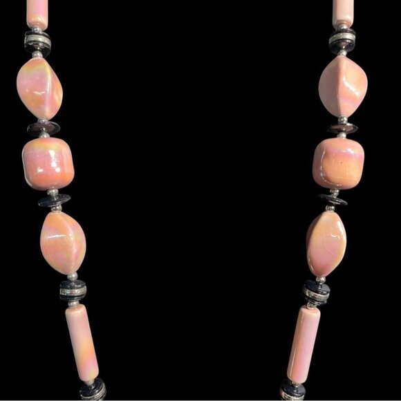 Pink Ceramic Beaded Necklace Handmade Boho Chic Pastel Statement Unique Gift Art - Picture 8 of 9